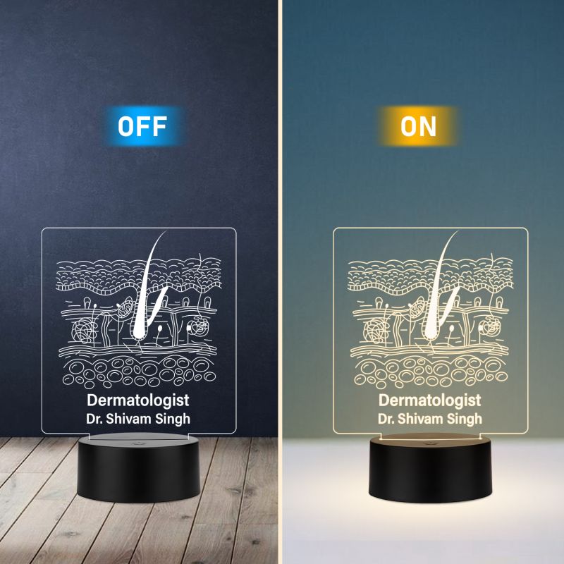 Personalized with Name 3D Illusion Dermatologist Night Lamp with Warm White Light Gift for Skin Doctor & Medical Student